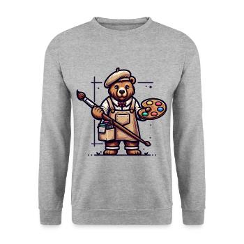 Cute Bear Artist - Unisex Pullover - Weißgrau meliert - Vorne - Alina (178cm) & Michal (187cm)