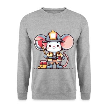 Cute Mouse Firefighter - Unisex Sweatshirt - salt & pepper - Front - Alina (178cm) & Michal (187cm)