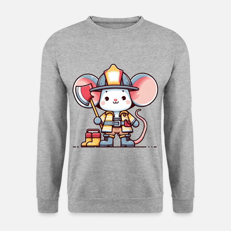 Cute Mouse Firefighter - Unisex Pullover - Weißgrau meliert