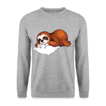 Niedliches schlafendes Faultier Geschenkidee Kind - Unisex Pullover - Weißgrau meliert - Vorne - Alina (178cm) & Michal (187cm)
