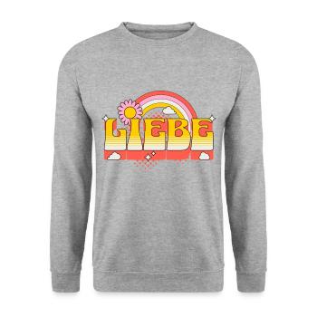 Liebe Love Schrift Blume Regenbogen Wolken Kunst - Unisex Pullover - Weißgrau meliert - Vorne - Alina (178cm) & Michal (187cm)
