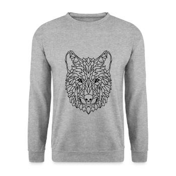 Wolf Geometric - Unisex Sweatshirt - salt & pepper - Front - Alina (178cm) & Michal (187cm)