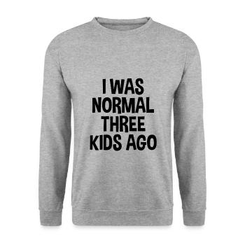 I was normal 3 kids ago Kinder Mama Mutter Crazy - Unisex Pullover - Weißgrau meliert - Vorne - Alina (178cm) & Michal (187cm)