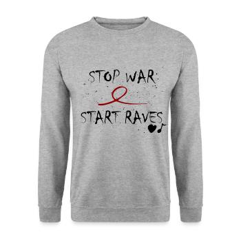 Stop War Start Rave: l'idée d'un amoureux des cadeaux - Sweat-shirt Unisexe - gris chiné - Devant - Alina (178cm) & Michal (187cm)