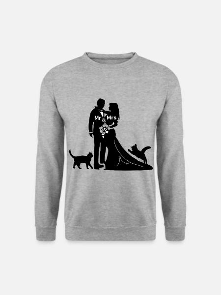 Brautpaar mit zwei Katzen Hochzeit - Unisex Pullover - Weißgrau meliert