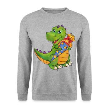 Dinosaurier Tyrannosaurus Saurier mit Zuckertüte - Unisex Pullover - Weißgrau meliert - Vorne - Alina (178cm) & Michal (187cm)