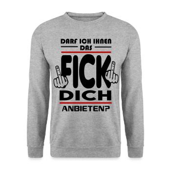 Darf ich ihnen das Fick Dich anbieten - Unisex Pullover - Weißgrau meliert - Vorne - Alina (178cm) & Michal (187cm)