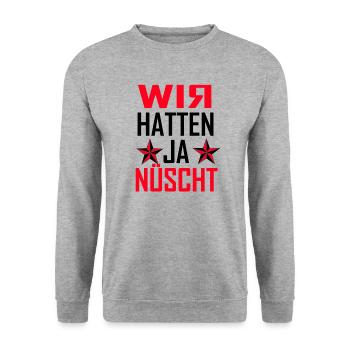 wir hatten ja nüscht - Unisex Pullover - Weißgrau meliert - Vorne - Alina (178cm) & Michal (187cm)