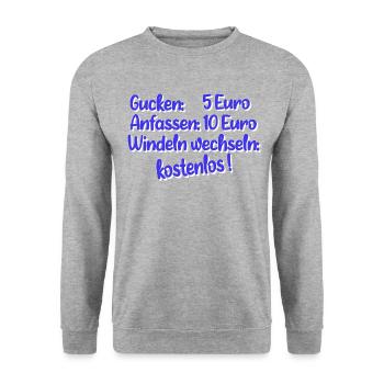 windeln wechseln kostenlos Spruch für Mütter - Unisex Pullover - Weißgrau meliert - Vorne - Alina (178cm) & Michal (187cm)