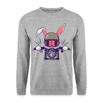 Kaninchen Motorradfahrer Biker Häschen - Unisex Pullover - Weißgrau meliert - Vorne - Alina (178cm) & Michal (187cm)