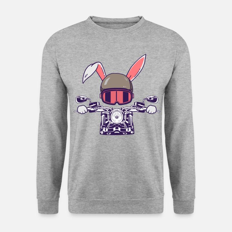 Kaninchen Motorradfahrer Biker Häschen - Unisex Pullover - Weißgrau meliert