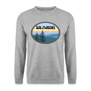 Salzwedel Landschaft - Unisex Pullover - Weißgrau meliert - Vorne - Alina (178cm) & Michal (187cm)