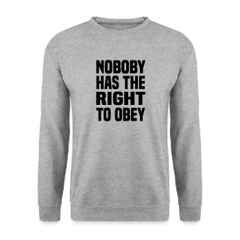 Personne n’a le droit d’obéir à l’autocollant - Sweat-shirt Unisexe - gris chiné - Devant - Alina (178cm) & Michal (187cm)