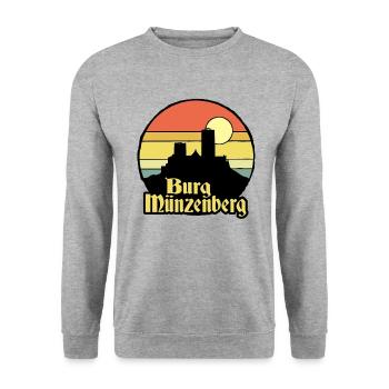 Burg Münzenberg - Unisex Pullover - Weißgrau meliert - Vorne - Alina (178cm) & Michal (187cm)