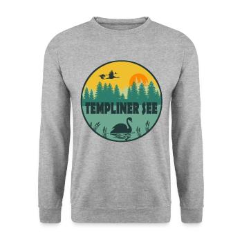 Templiner See - Unisex Pullover - Weißgrau meliert - Vorne - Alina (178cm) & Michal (187cm)