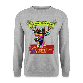 Klar komm ich in die Hölle - Unisex Pullover - Weißgrau meliert - Vorne - Alina (178cm) & Michal (187cm)