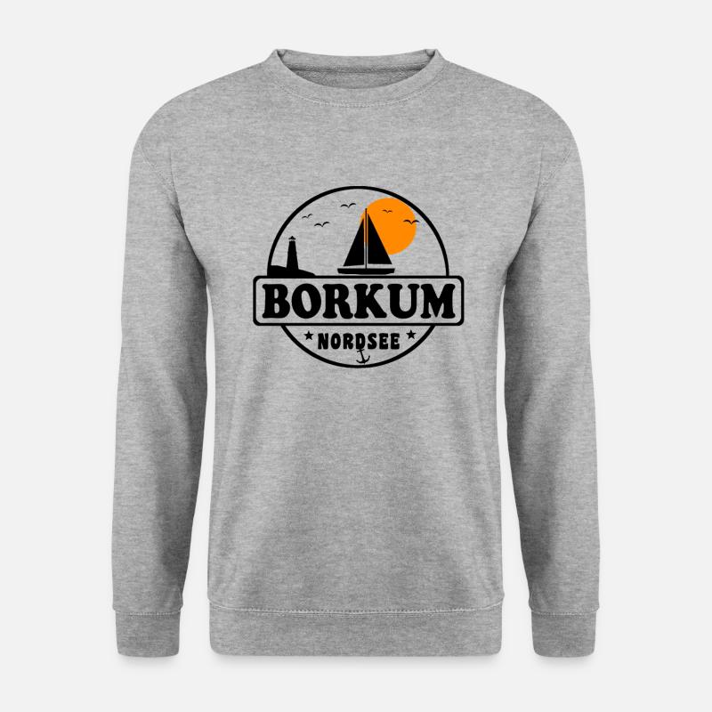Nordsee Segelboot Leuchtturm Borkum - Unisex Pullover - Weißgrau meliert