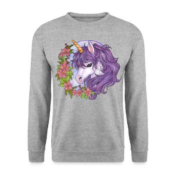 Niedliches Einhorn mit Blumen Geschenk Mädchen - Unisex Pullover - Weißgrau meliert - Vorne - Alina (178cm) & Michal (187cm)