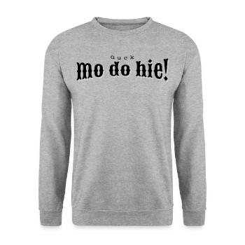 Guck m o do hie ! - Unisex Pullover - Weißgrau meliert - Vorne - Alina (178cm) & Michal (187cm)