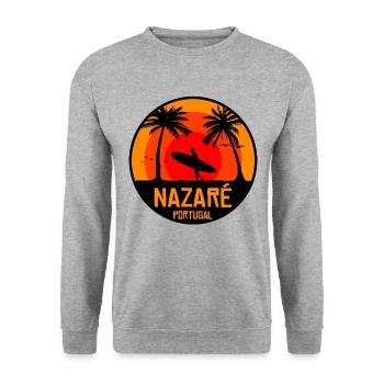 Nazare Portugal Surfen - Unisex Pullover - Weißgrau meliert - Vorne - Alina (178cm) & Michal (187cm)
