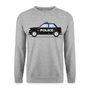 Polizeiauto in Schwarz Police - Unisex Pullover - Weißgrau meliert - Vorne - Alina (178cm) & Michal (187cm)