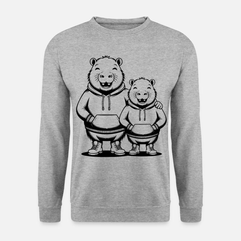 Capybara Paar Wasserschwein - Zwei coole Capybaras - Unisex Pullover - Weißgrau meliert