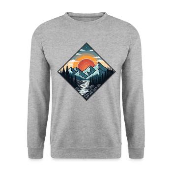Vintage Illustration Mountains by Sunset in Forest - Unisex Sweatshirt - salt & pepper - Front - Alina (178cm) & Michal (187cm)