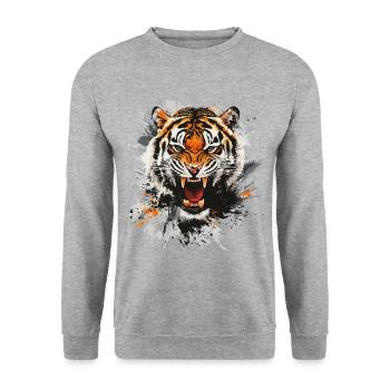 Tiger Head Predator Nature Wilderness Splash - Unisex Sweatshirt - salt & pepper - Front - Alina (178cm) & Michal (187cm)