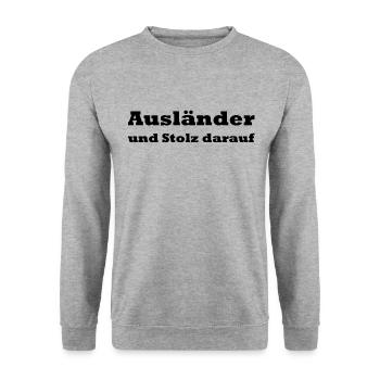 Ausländer und Stolz darauf - Unisex Pullover - Weißgrau meliert - Vorne - Alina (178cm) & Michal (187cm)