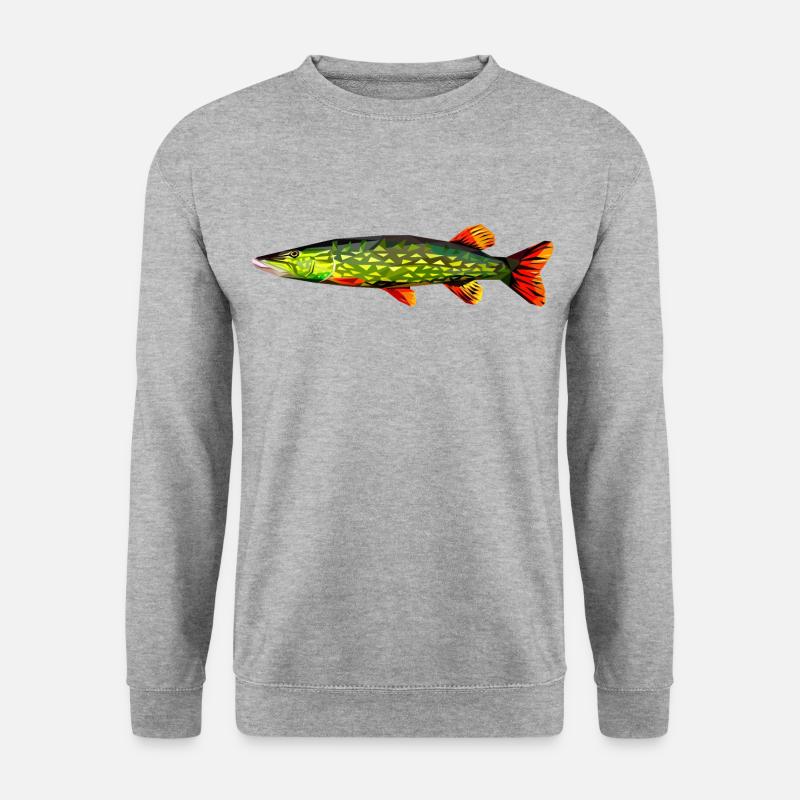Low Poly Hecht - Unisex Pullover - Weißgrau meliert