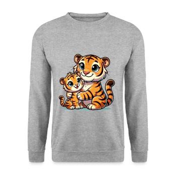 Loving Tiger Parent with Child - Unisex Sweatshirt - salt & pepper - Front - Alina (178cm) & Michal (187cm)