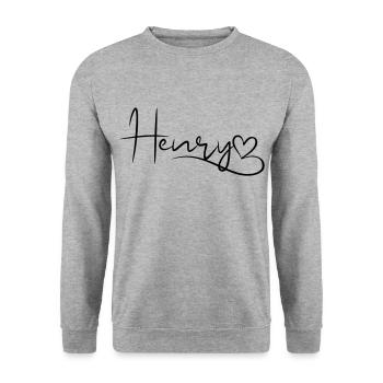 Henry Last Name First Name Heart Decor - Unisex Sweatshirt - salt & pepper - Front - Alina (178cm) & Michal (187cm)