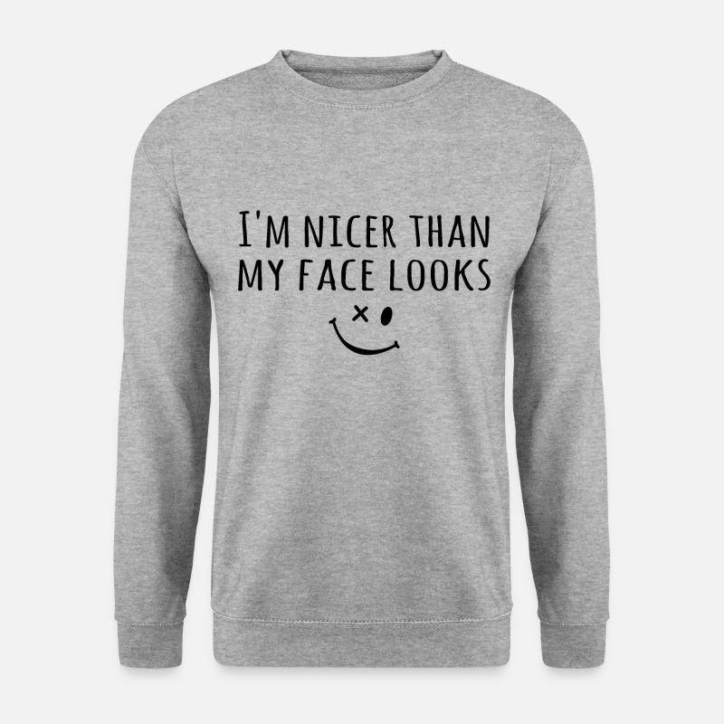 Ich bin netter als mein Gesicht aussieht - Unisex Pullover - Weißgrau meliert