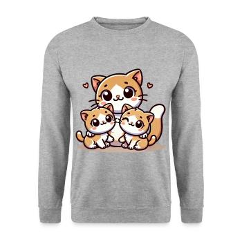 Parent chat aimant avec deux enfants mignons - Sweat-shirt Unisexe - gris chiné - Devant - Alina (178cm) & Michal (187cm)