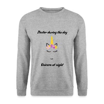 Arzt Doctor Unicorn - Unisex Sweatshirt - salt & pepper - Front - Alina (178cm) & Michal (187cm)