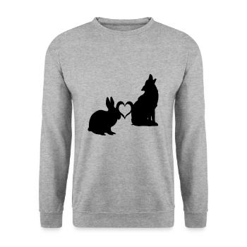 Wolf loves bunny animal nature gift - Unisex Sweatshirt - salt & pepper - Front - Alina (178cm) & Michal (187cm)