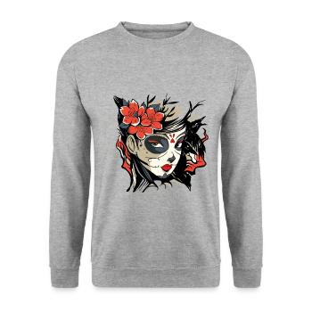 Tag der Toten,Girl,Mädchen Shirt Geschenk,Catrina - Unisex Pullover - Weißgrau meliert - Vorne - Alina (178cm) & Michal (187cm)