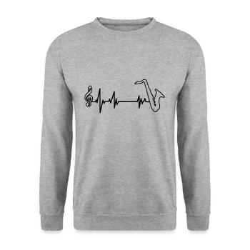 Saxophone ECG saxophone saxophone rythme cardiaque musique - Sweat-shirt Unisexe - gris chiné - Devant - Alina (178cm) & Michal (187cm)