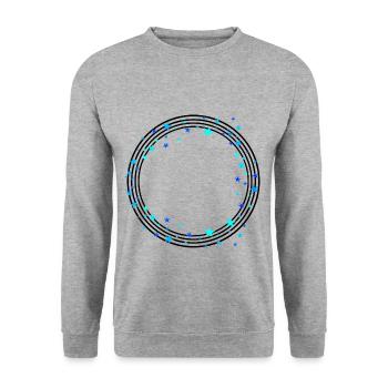 Schwarze Kreisförmige Linien mit Sternen - Unisex Pullover - Weißgrau meliert - Vorne - Alina (178cm) & Michal (187cm)