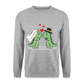 Dinosuarier Liebe Dino - Unisex Pullover - Weißgrau meliert - Vorne - Alina (178cm) & Michal (187cm)
