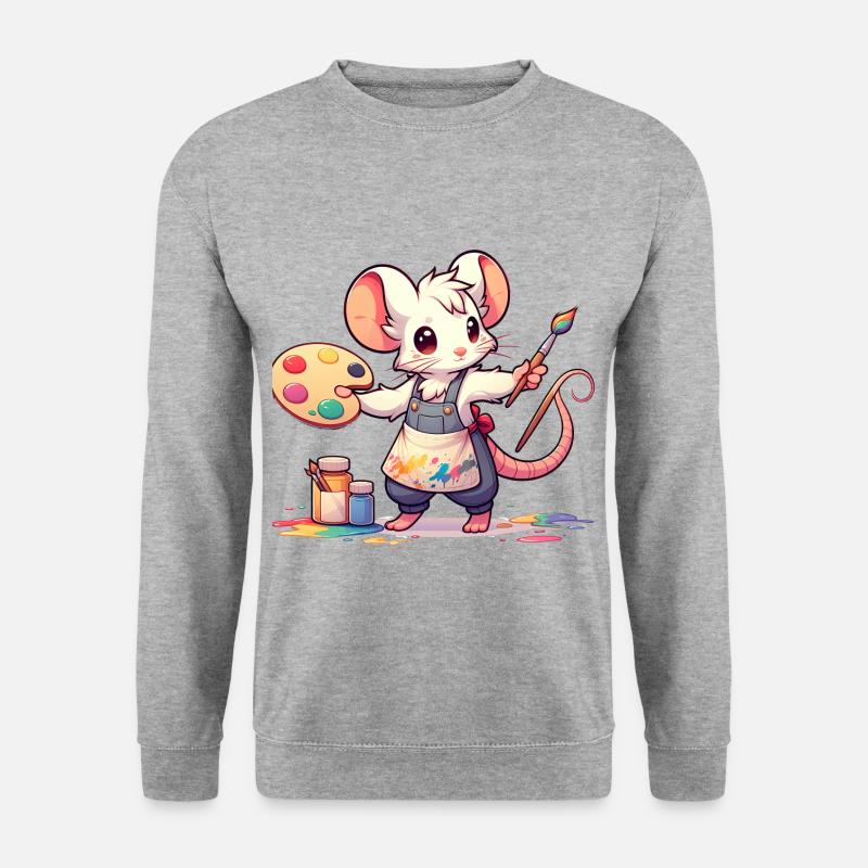 Cute Mouse Artist - Unisex Pullover - Weißgrau meliert