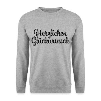 Herzlichen Glückwunsch Glückwünsche Geburtstag - Unisex Pullover - Weißgrau meliert - Vorne - Alina (178cm) & Michal (187cm)