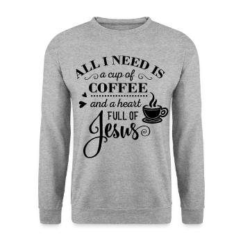 Tout ce dont j'ai besoin c'est du café et Jésus - Sweat-shirt Unisexe - gris chiné - Devant - Alina (178cm) & Michal (187cm)