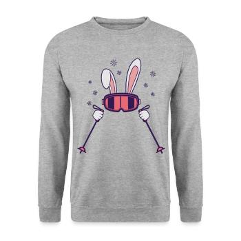 Skihase mit Skistöcken und Skibrille - Unisex Pullover - Weißgrau meliert - Vorne - Alina (178cm) & Michal (187cm)