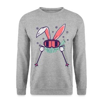 Skiing Rabbit with ski poles ski goggles scarf - Unisex Sweatshirt - salt & pepper - Front - Alina (178cm) & Michal (187cm)