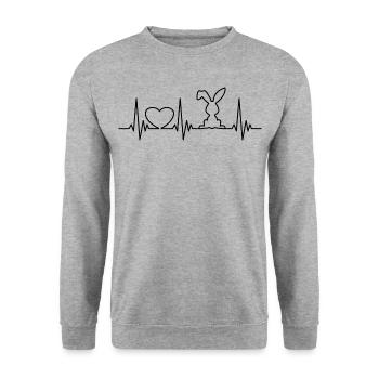 Hase Herzschlag Heartbeat süßes Kaninchen Geschenk - Unisex Pullover - Weißgrau meliert - Vorne - Alina (178cm) & Michal (187cm)