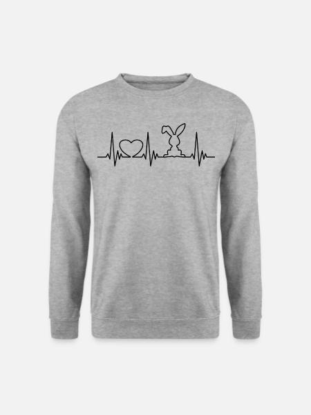 Hase Herzschlag Heartbeat süßes Kaninchen Geschenk - Unisex Pullover - Weißgrau meliert