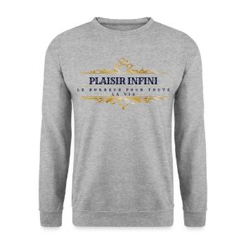INFINITE PLEASURE HAPPINESS FOR LIFE - Unisex Sweatshirt - salt & pepper - Front - Alina (178cm) & Michal (187cm)