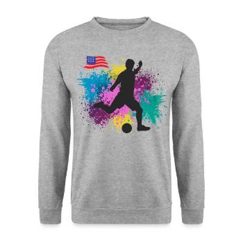 Fußball USA Grungy Farbspritzer - Unisex Pullover - Weißgrau meliert - Vorne - Alina (178cm) & Michal (187cm)