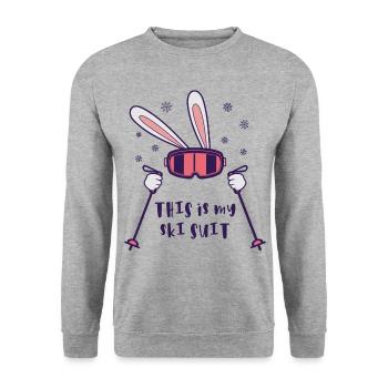 This is my Ski Suit Skiing Rabbit with ski poles - Unisex Sweatshirt - salt & pepper - Front - Alina (178cm) & Michal (187cm)